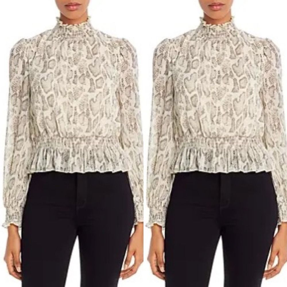 Lucy Paris Ruffled Mockneck Top Cream Python Print Size XS - Picture 10 of 10